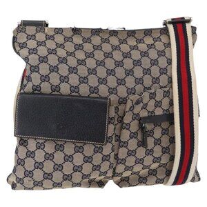 GUCCI GG Canvas Sherry Line Shoulder Bag Navy